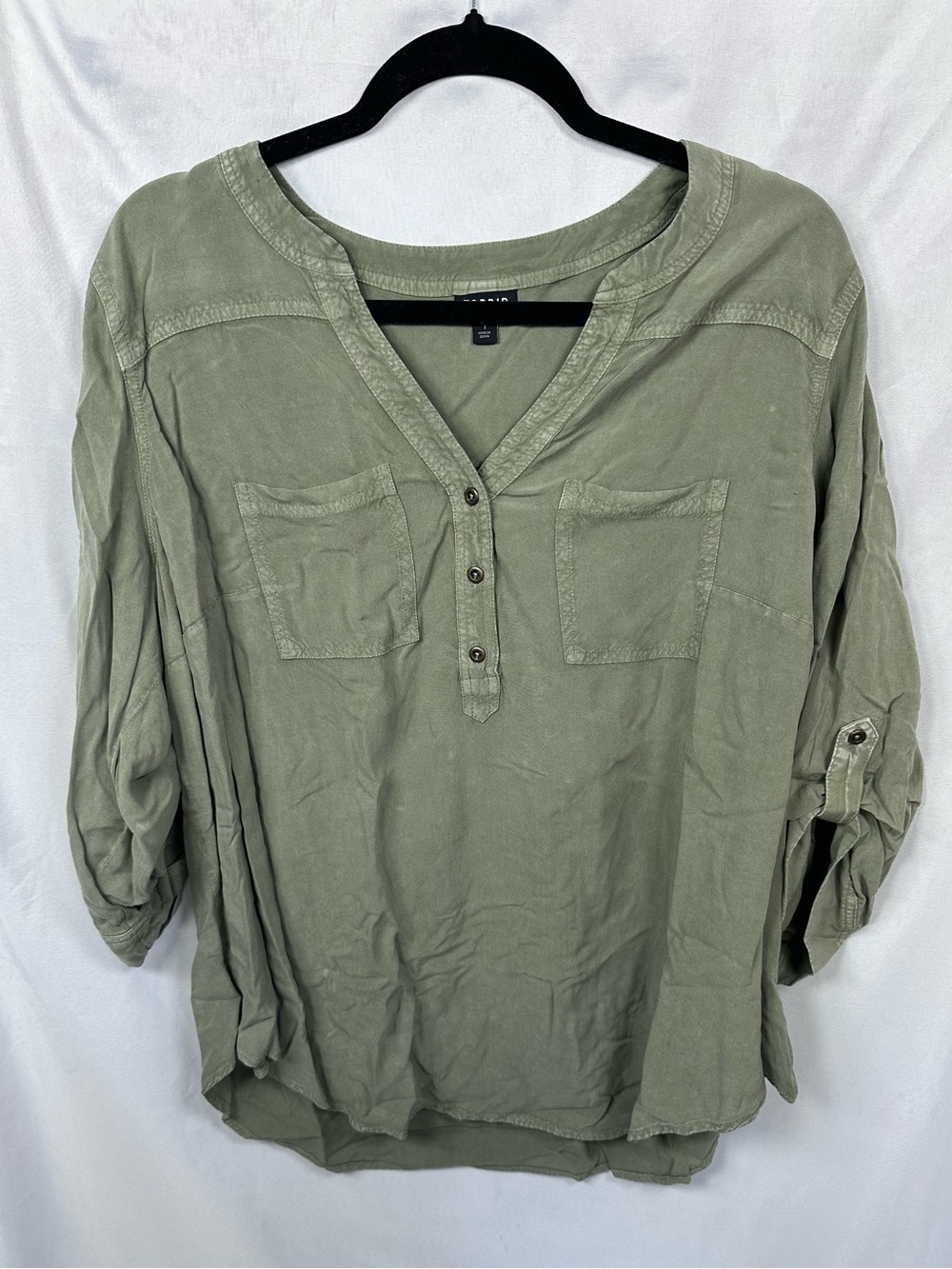 torrid Harper Pullover Blouse - Stretch Challis Olive Mineral Wash Size 1